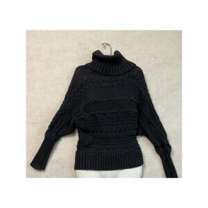 MODA International Sweater Womens Small Charcoal Turtleneck Cable Knit Dolman